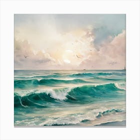 Tranquil Horizons A Serene Watercolor Of A Sunset Over A Gentle Ocean (4) Canvas Print