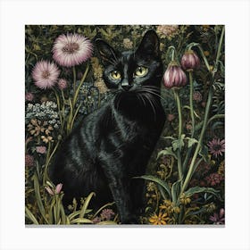 Black Cat In A Garden Canvas Print