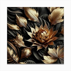 Gold Leaves And Flowers Canvas Print