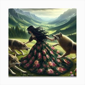 The girl and the wolves Canvas Print