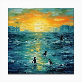 Penguins At Sunset 6 Canvas Print