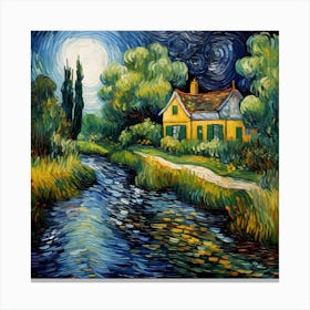 Gogh's Whispering Riverside Haven Canvas Print