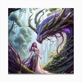 Fairy And A Dragon Canvas Print