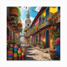 Colorful Street In Mexico 1 Canvas Print