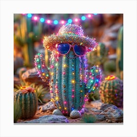 Cactus With Christmas Lights Canvas Print