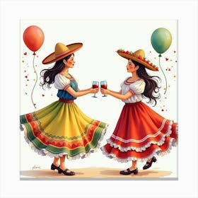 Watercolor Image Of A Traditional Spanish Fiesta With Festive Colors Canvas Print