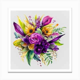 Watercolor Mardi Gras Flower Bouquets 27 Canvas Print