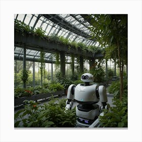 Robot In A Greenhouse Canvas Print