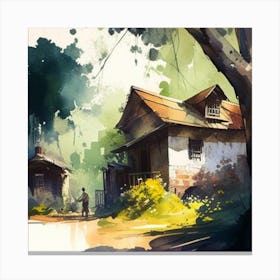 House in the Forest Watercolor Canvas Print