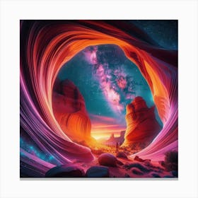 Neon Sandstone Arches Framing a Celestial Spectacle 1 Canvas Print