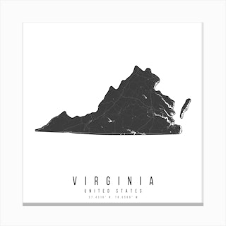 Virginia Mono Black And White Modern Minimal Street Map Square Canvas Print