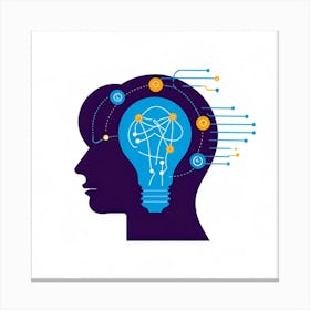 Abstract Vector Icon Illustrating A Human Head Bust With An Illuminating Light Bulb In The Forehead Canvas Print