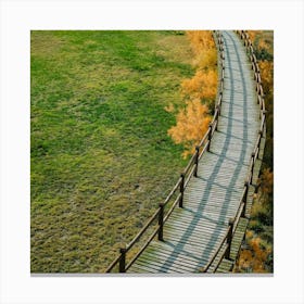 Wooden Walkway In Autumn Canvas Print