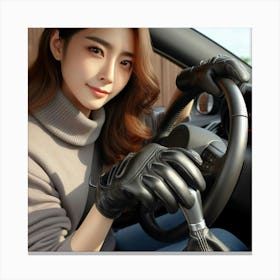 Asian Woman Driving A Car Canvas Print