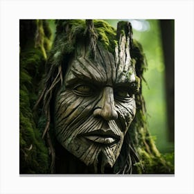 Grass And Wooden Textures Form A Weathered Face With Furrowed Brows Blending Natural Elements Into Canvas Print