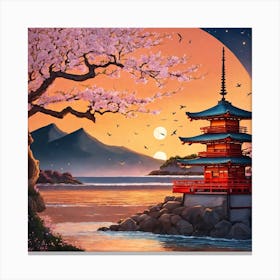 Japanese Sakura On The Beach 2 Canvas Print