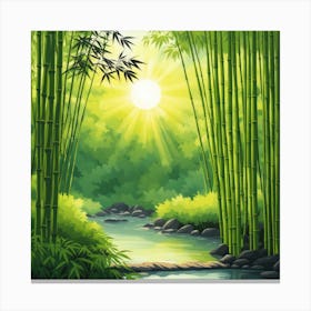 A Stream In A Bamboo Forest At Sun Rise Square Composition 280 Canvas Print