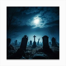 Death Fear Rising Full Fog Gravestone Dark Night Evil Background Holiday Horror Undead (28) Canvas Print