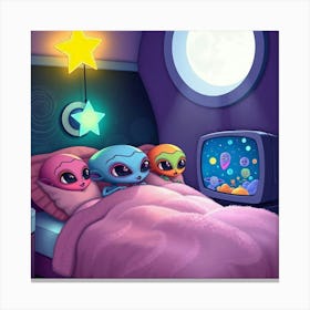 Aliens Kids In Bed Watching Canvas Print