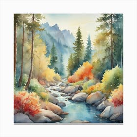 Watercolor Of A River Painting Painting Canvas Print