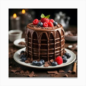 Chocolate Cake With Berries 2 Canvas Print