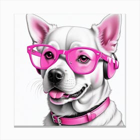 Pink Dog With Headphones Canvas Print