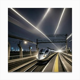 Train On Tracks At Night Canvas Print