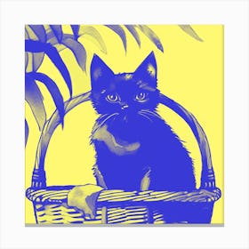 Kitty Cat In A Basket Yellow 1 Canvas Print
