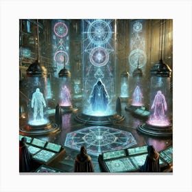 A Sci Fi Scene Showcasing The Council Of Warlocks Converted Canvas Print