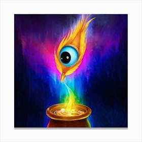 Iridescent Bird With Magical Eyes Emerging From An Endless Stream Of Vibrant Colors Pouring From A B Canvas Print