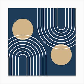 Mid Century Modern Geometric In Navy Blue And Tan (Rainbow And Sun Abstract) 02 Canvas Print