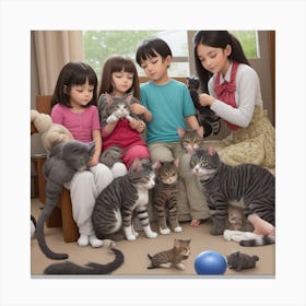 Family With Cats Canvas Print
