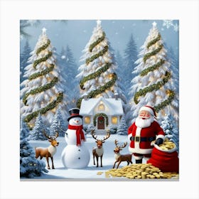 Christmas Scene With Santa Claus 3 Canvas Print