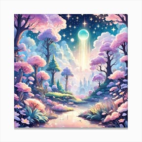 A Fantasy Forest With Twinkling Stars In Pastel Tone Square Composition 374 Canvas Print