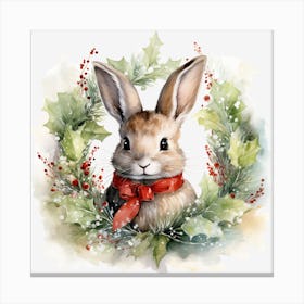 Bunny In Holly Wreath Canvas Print