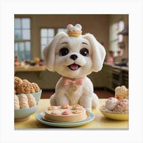 Cute Dog With A Cake Canvas Print