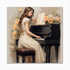 Girl Playing Piano Canvas Print