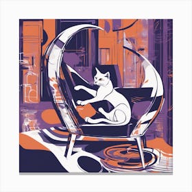 Drew Illustration Of Cat On Chair In Bright Colors, Vector Ilustracije, In The Style Of Dark Navy An (1) Canvas Print