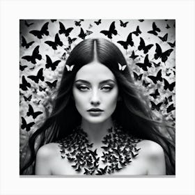 Black And White Butterfly Portrait 4 Canvas Print