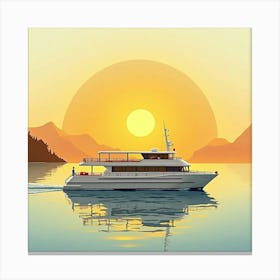 Modern Ferry Drifting In Watercolor Golden Sunset 1 Canvas Print