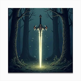 A Magical Sword With Runes Glowing In A Dark Forest 1 Canvas Print