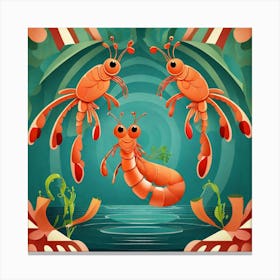 Three Shrimps In The Sea Canvas Print