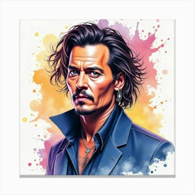 Vibrant Watercolor Johnny Depp, Colorful Splashes, Sharp Lines, And Deep Shadows Canvas Print