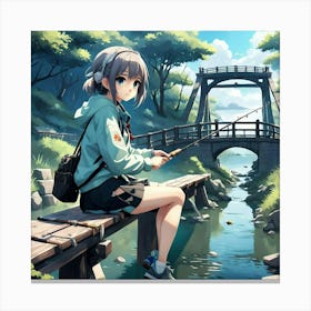 Cute girl fishing Canvas Print