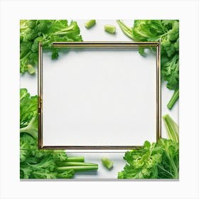 Frame With Green Vegetables On White Background Canvas Print