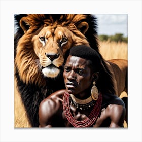 African Man With Lion king Canvas Print