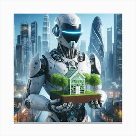 Robot Holding A House 1 Canvas Print