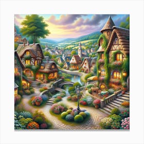 Whimsical Village AI Canvas Print