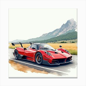 Pagani Zonda Cinque, Vivid Watercolor Scene, No Logo Or Signature 1 Canvas Print