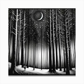 Silkscreen of night forest. Canvas Print